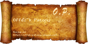 Offák Patony névjegykártya